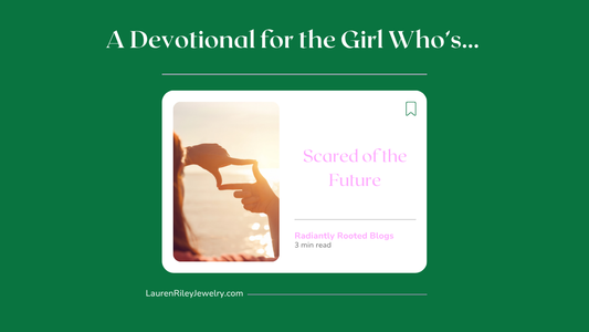 Devotional blog graphic titled “A Devotional for the Girl Who’s Scared of the Future” featuring a silhouette of a woman forming a frame with her hands at sunset; Christian encouragement for women facing anxiety about the future.