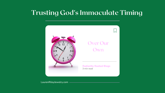 Pink alarm clock on white and pink background representing God's perfect timing — featured image for Radiantly Rooted blog titled "Trusting God’s Immaculate Timing"