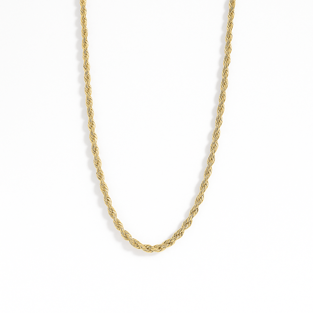 18K gold rope chain necklace for women, tarnish-free and waterproof jewelry
