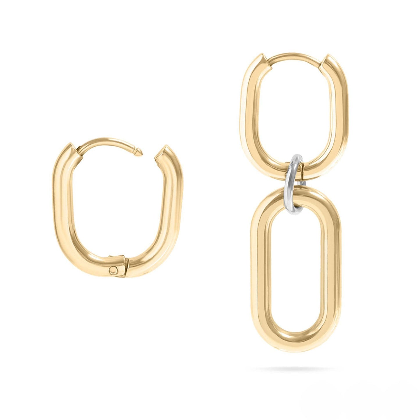 Convertible huggie dangle earrings in gold and silver – waterproof, hypoallergenic, tarnish-free earrings from Lauren Riley Jewelry