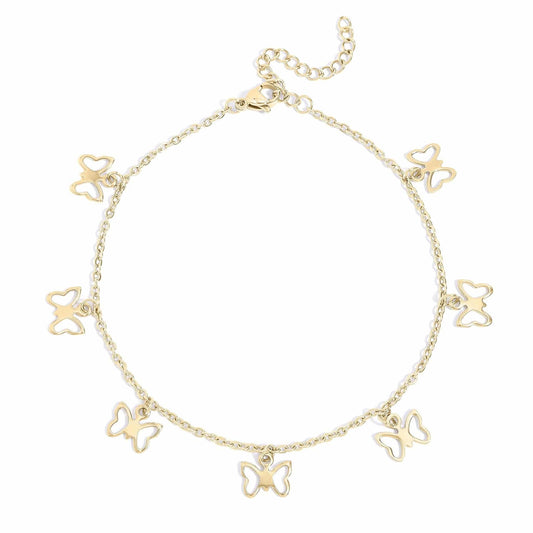 Dainty gold butterfly charm anklet for women – lightweight summer jewelry with delicate open-wing butterfly design