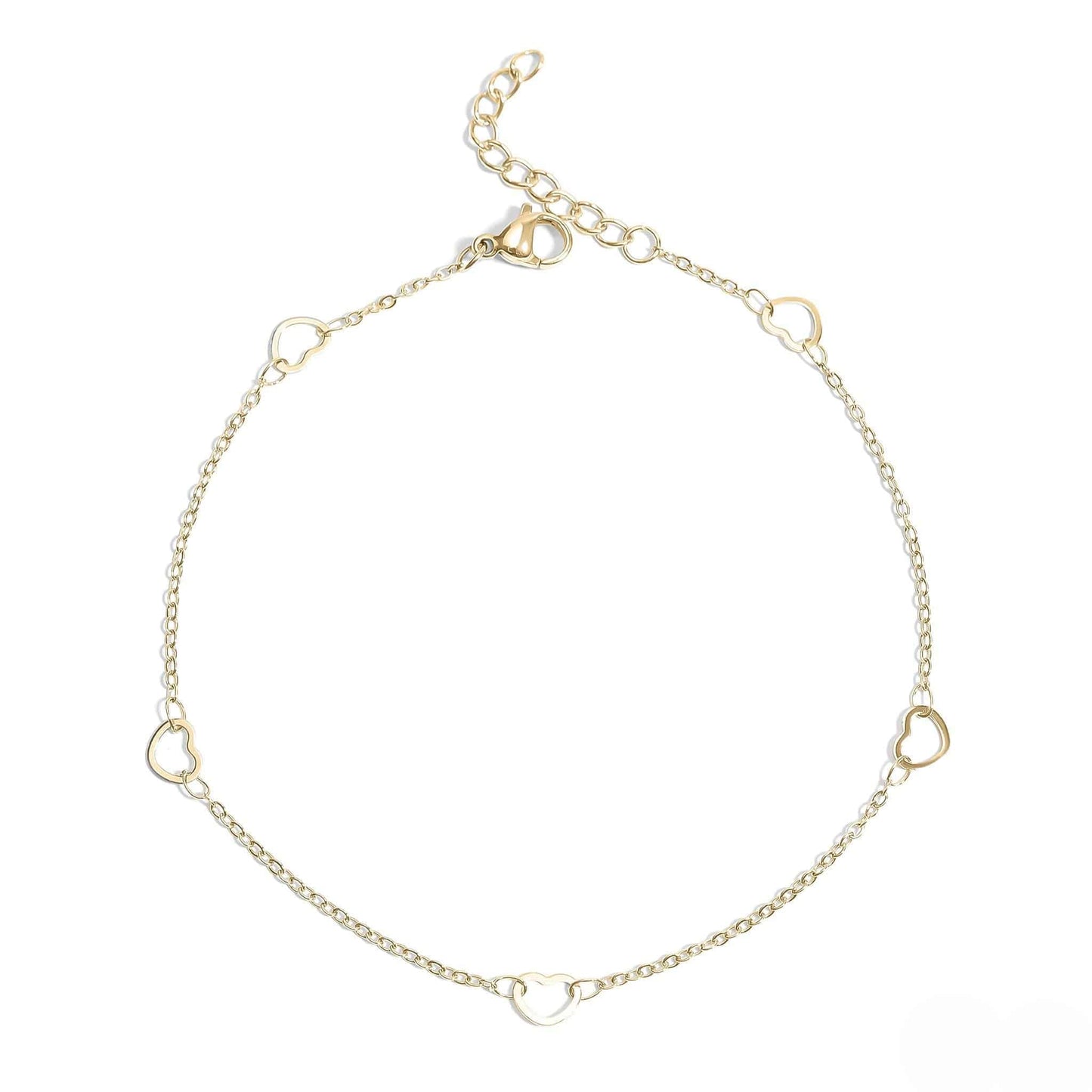 Dainty gold anklet with open heart charms – waterproof minimalist ankle bracelet by Lauren Riley Jewelry