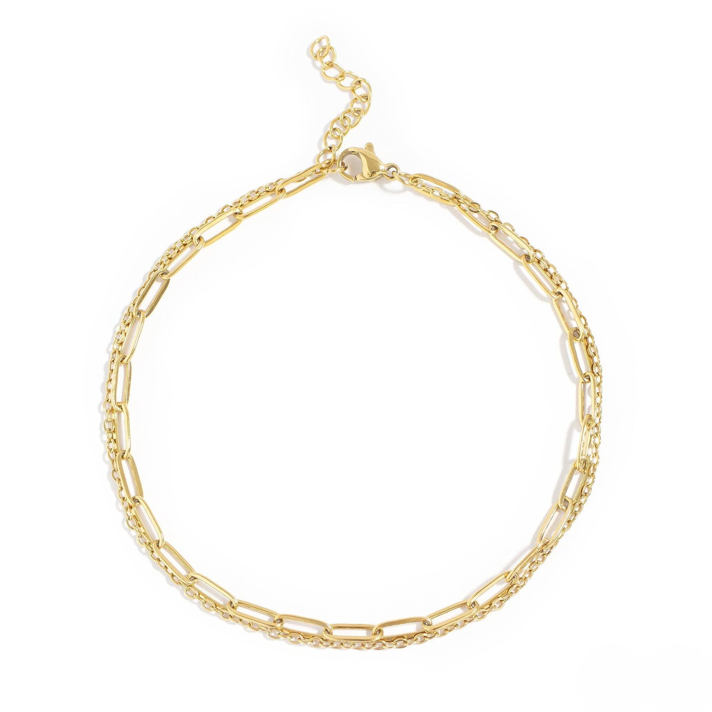 Gold layered chain anklet made with waterproof hypoallergenic stainless steel – stylish and durable beach-safe jewelry by Lauren Riley Jewelry