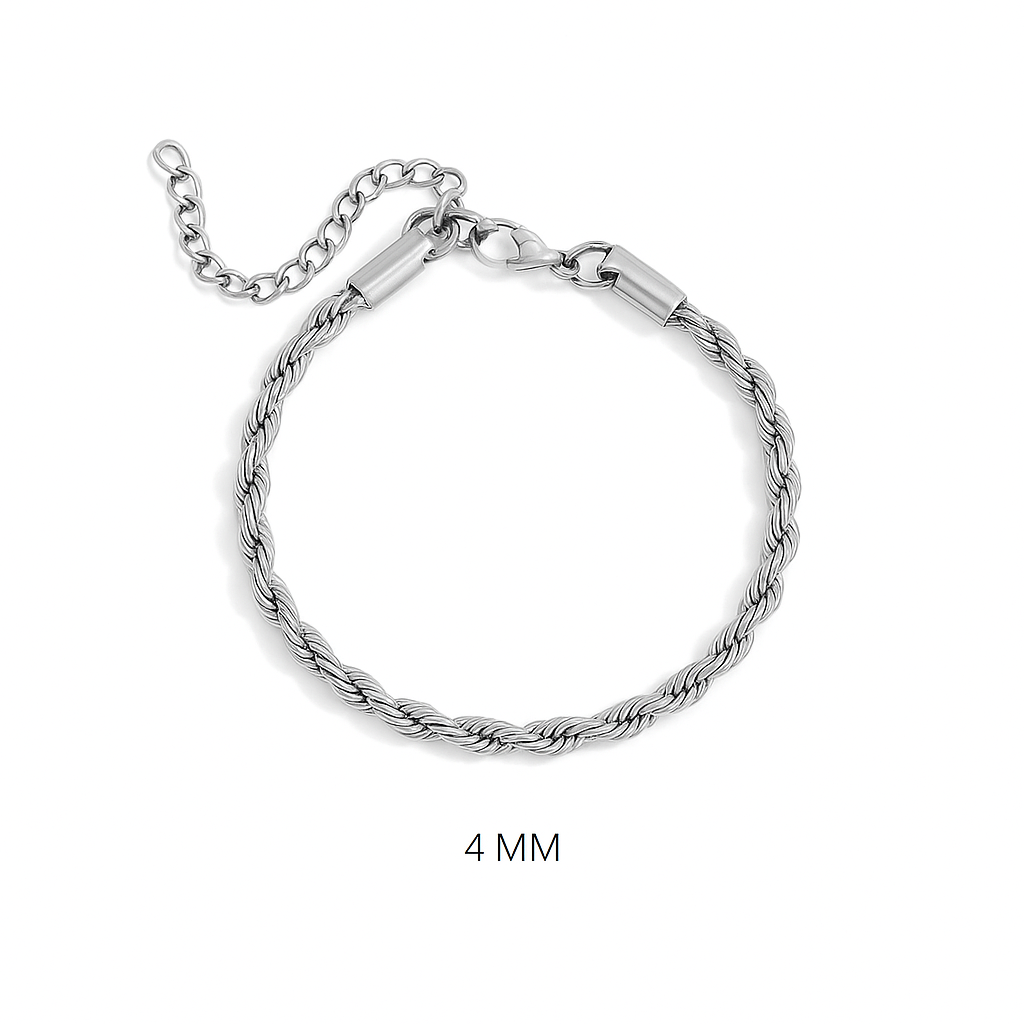 4mm stainless steel silver rope chain bracelet – waterproof, hypoallergenic, and tarnish-resistant jewelry by Lauren Riley Jewelry