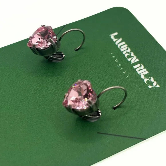 Handcrafted Light Pink Austrian Swarovski Crystal Heart Drop Earrings