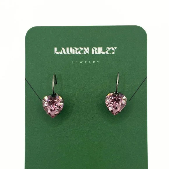 Handcrafted Light Pink Austrian Swarovski Crystal Heart Drop Earrings