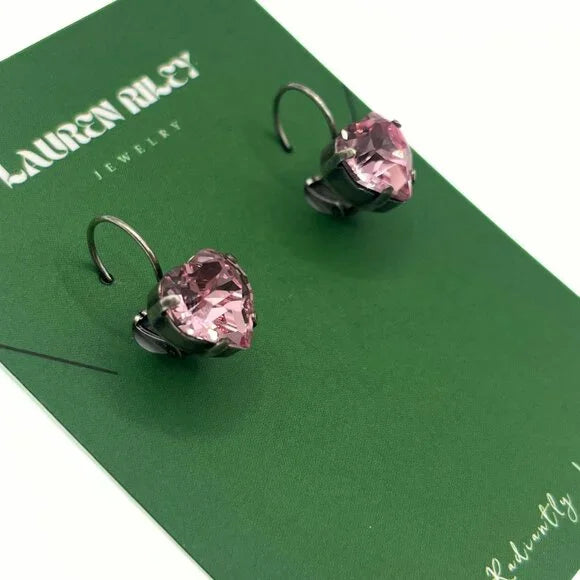Handcrafted Light Pink Austrian Swarovski Crystal Heart Drop Earrings