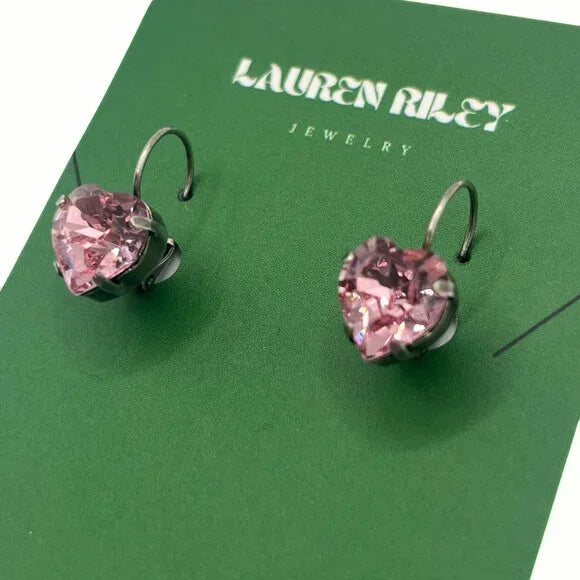 Handcrafted Light Pink Austrian Swarovski Crystal Heart Drop Earrings