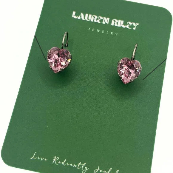 Handcrafted Light Pink Austrian Swarovski Crystal Heart Drop Earrings