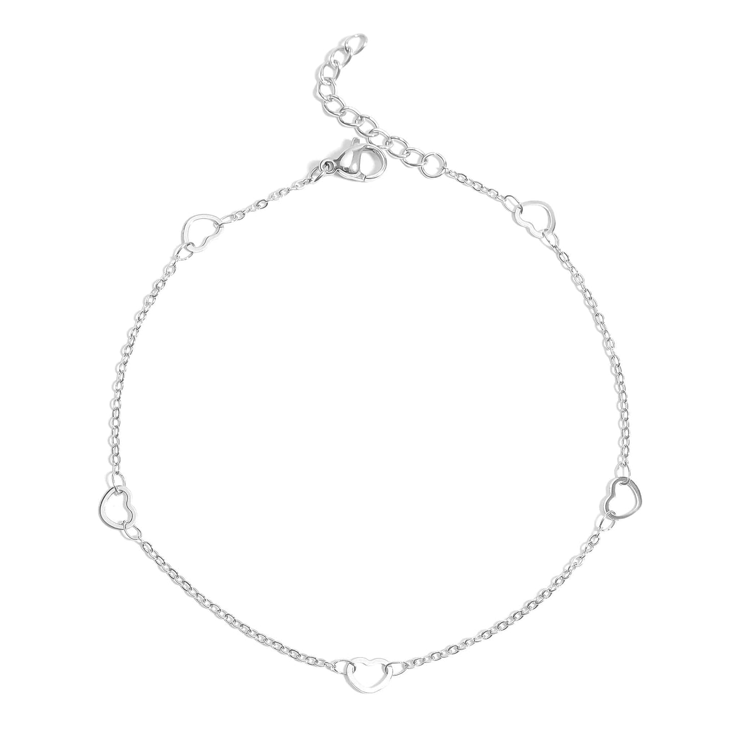 Dainty silver anklet with open heart charms – waterproof minimalist ankle bracelet by Lauren Riley Jewelry