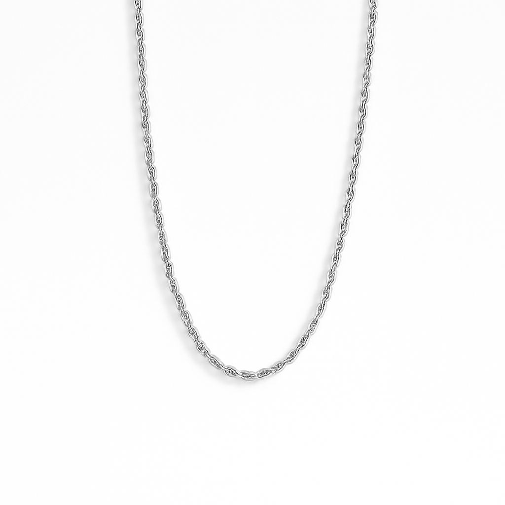 Silver stainless steel rope chain necklace, hypoallergenic and sweatproof jewelry for women