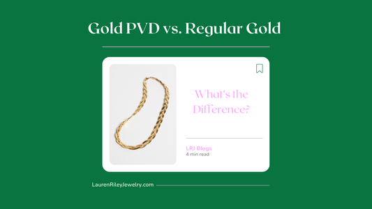 Gold interwoven chain necklace blog graphic comparing PVD gold vs. regular gold – Lauren Riley Jewelry educational guide