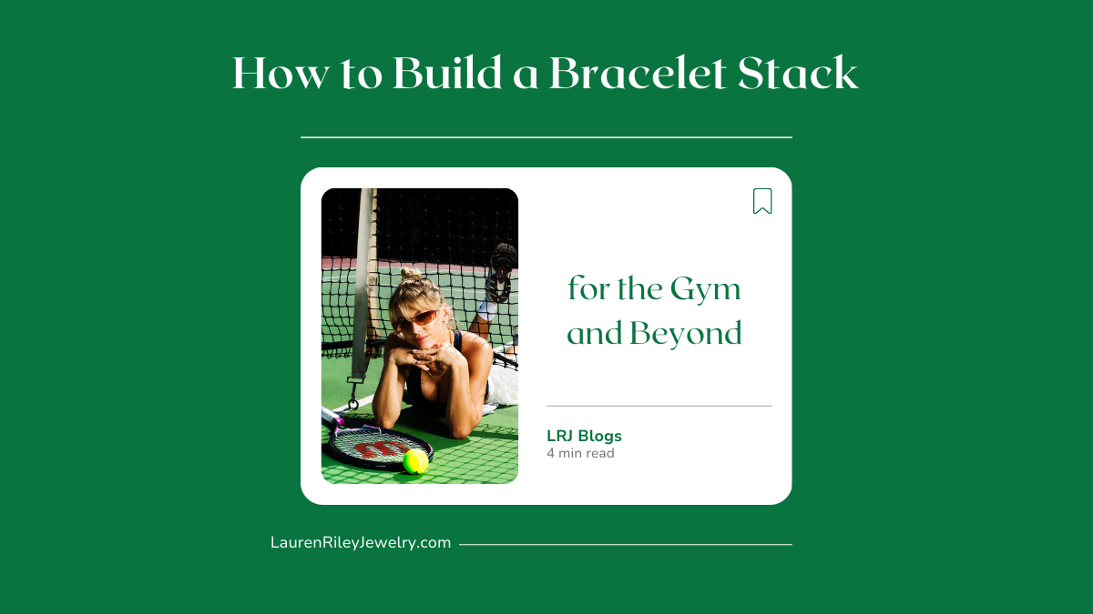 Woman wearing a gold bracelet stack on a tennis court, showcasing sweat resistant, tarnish free bracelets styled for gym workouts and everyday wear beyond the gym.