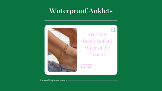 Waterproof gold layered chain anklets worn at the beach – hypoallergenic and tarnish-resistant summer jewelry by Lauren Riley Jewelry.
