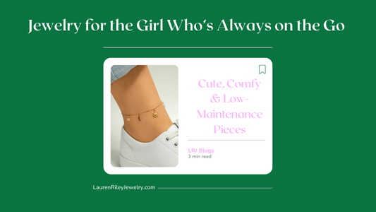Waterproof gold anklet styled with sneakers — blog cover image for cute, comfy, and low-maintenance jewelry designed for active women on the go, by Lauren Riley Jewelry