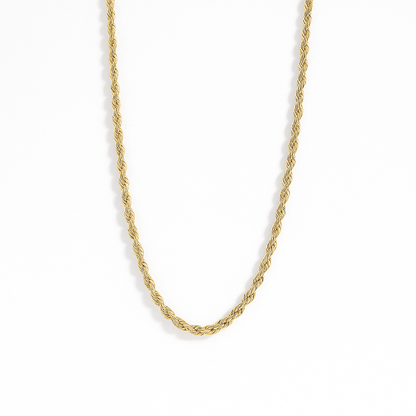 18K gold rope chain necklace for women, tarnish-free and waterproof jewelry