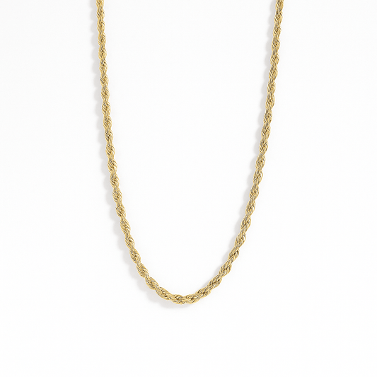 18K gold rope chain necklace for women, tarnish-free and waterproof jewelry