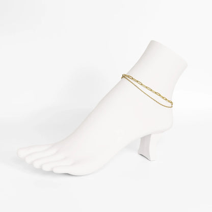 Layered Loop and Paperclip Chain Anklet