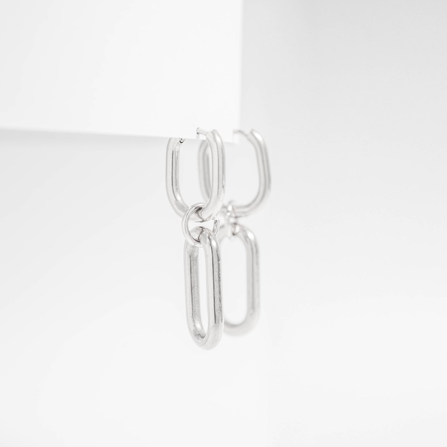 Silver convertible huggie earrings with detachable links – tarnish-free, waterproof, and hypoallergenic design by Lauren Riley Jewelry