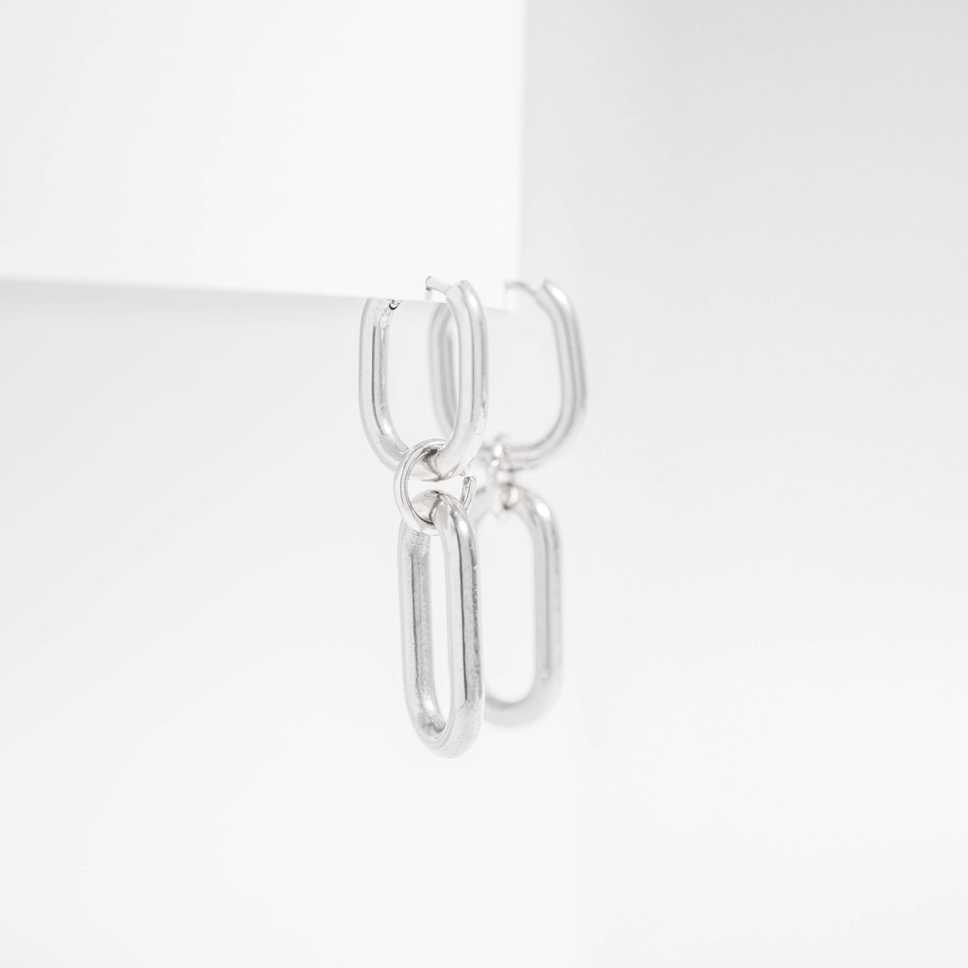 Silver convertible huggie earrings with detachable links – tarnish-free, waterproof, and hypoallergenic design by Lauren Riley Jewelry