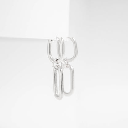Silver convertible huggie earrings with detachable links – tarnish-free, waterproof, and hypoallergenic design by Lauren Riley Jewelry