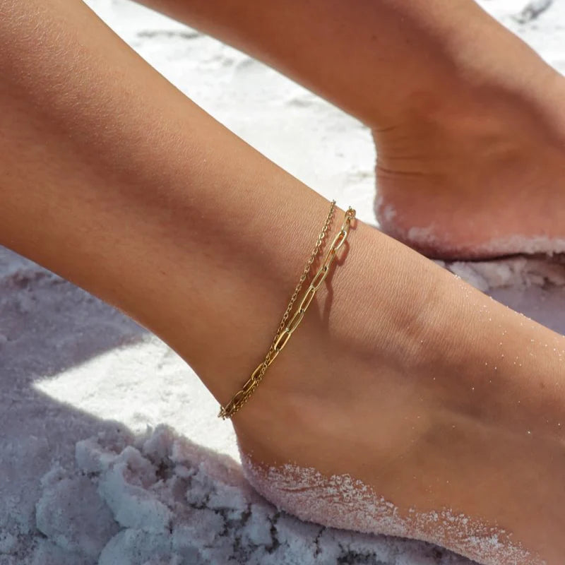 Layered Loop and Paperclip Chain Anklet