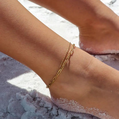 Layered Loop and Paperclip Chain Anklet