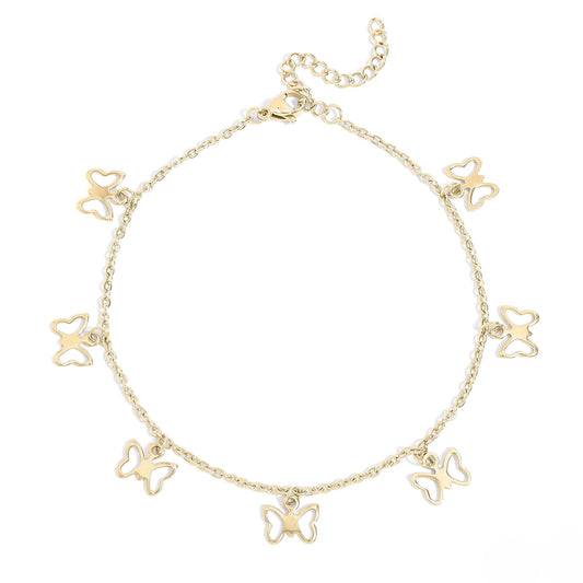 Dainty gold butterfly charm anklet for women – lightweight summer jewelry with delicate open-wing butterfly design
