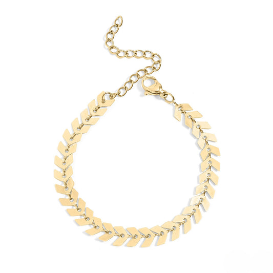 Gold chevron herringbone chain bracelet with adjustable clasp - waterproof and hypoallergenic