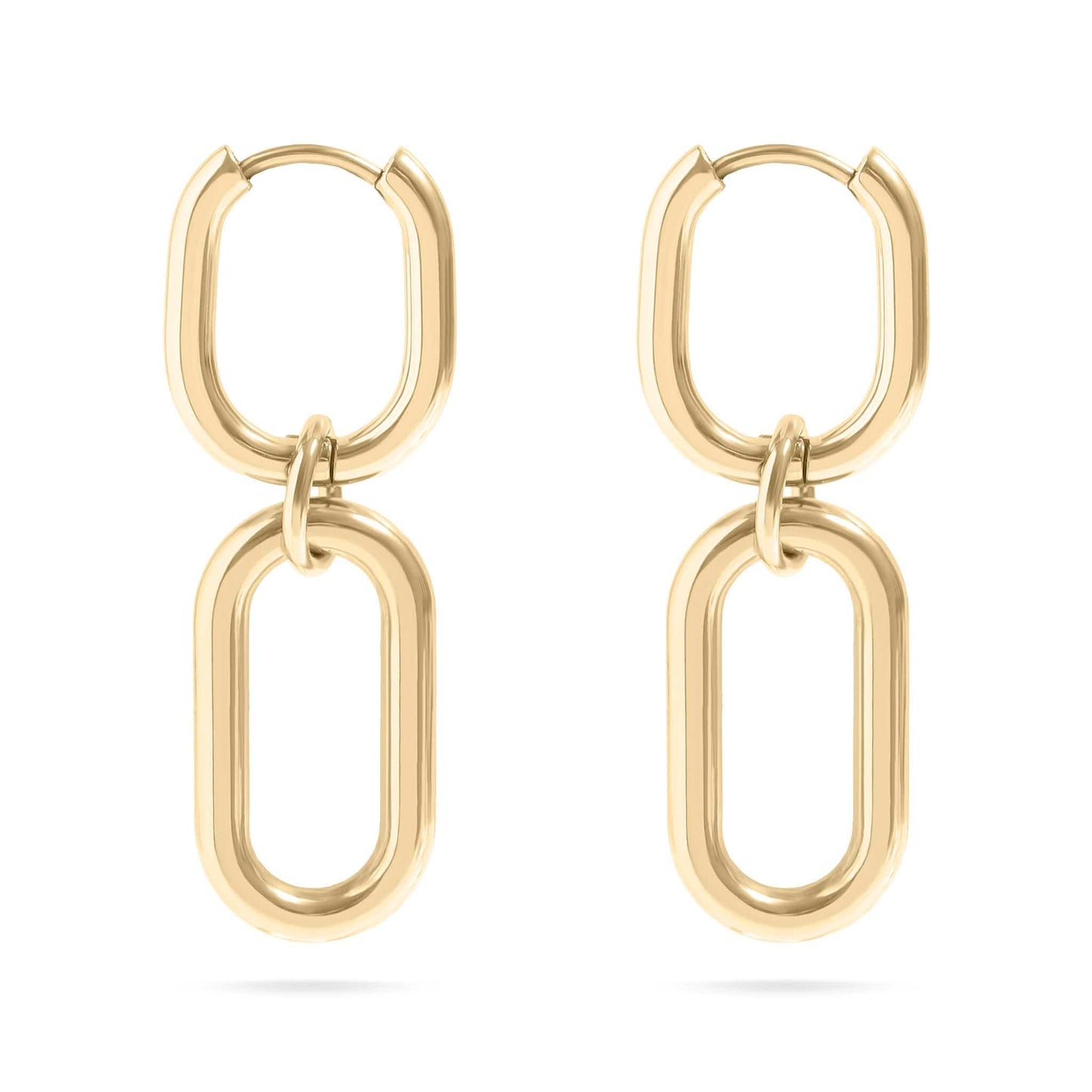 Gold convertible huggie dangle earrings – waterproof, tarnish-free, hypoallergenic design by Lauren Riley Jewelry