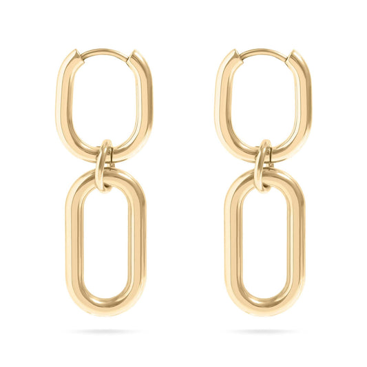 Gold convertible huggie dangle earrings – waterproof, tarnish-free, hypoallergenic design by Lauren Riley Jewelry