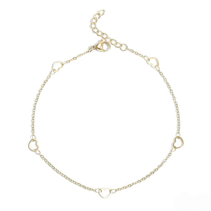 Dainty gold anklet with open heart charms – waterproof minimalist ankle bracelet by Lauren Riley Jewelry