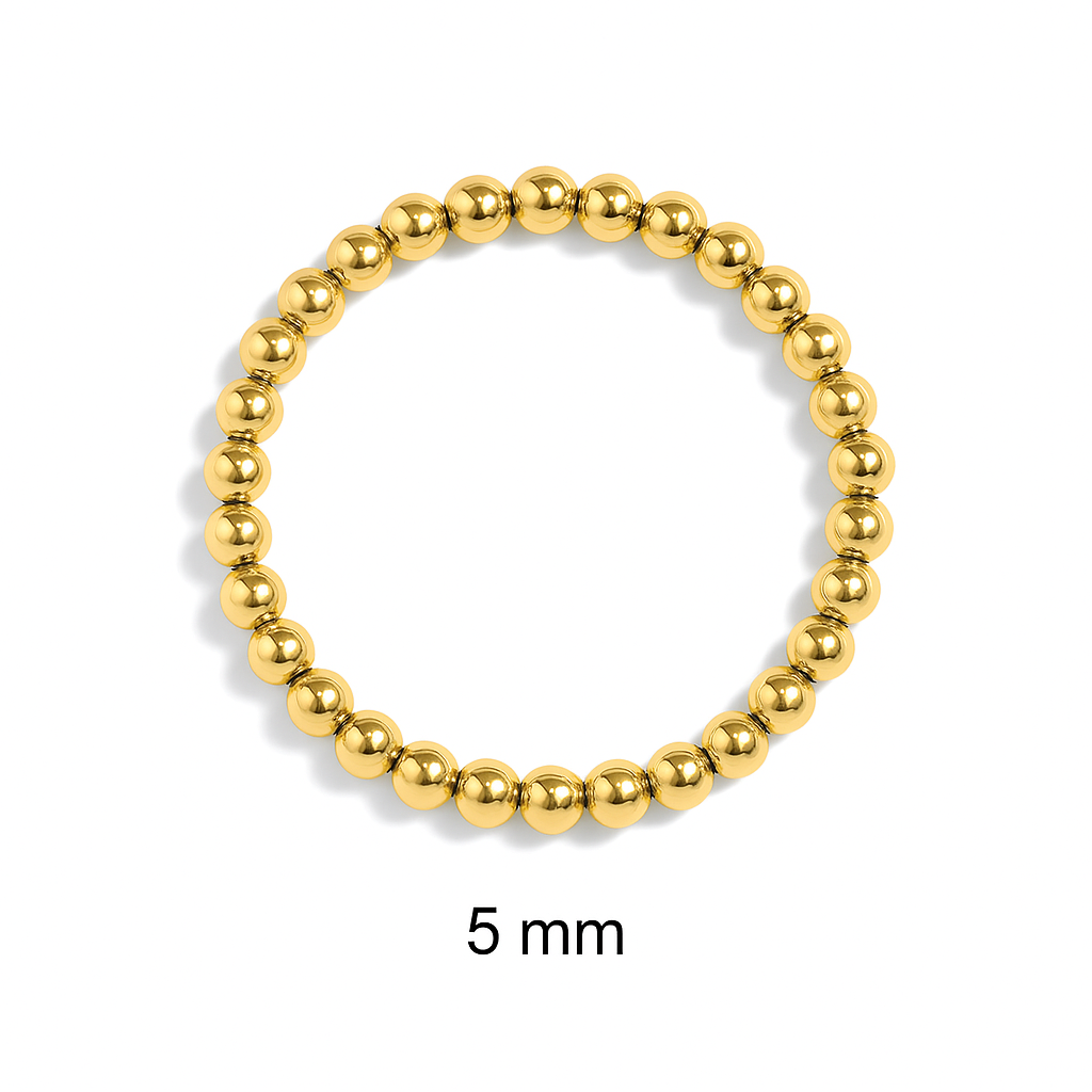 5mm gold beaded stretch bracelet – waterproof, hypoallergenic, and tarnish-resistant jewelry by Lauren Riley Jewelry