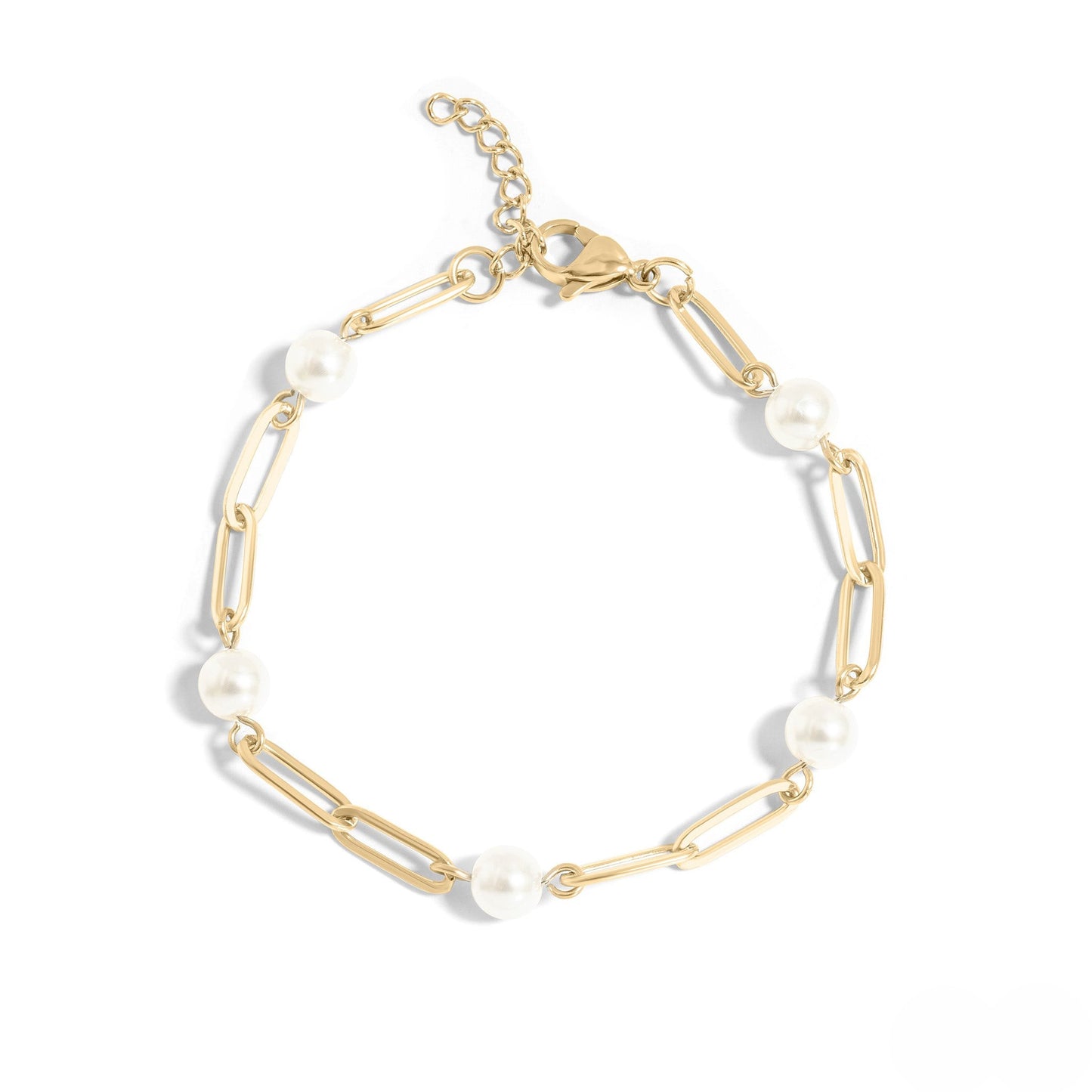 "Elegant gold pearl paperclip bracelet – waterproof and hypoallergenic jewelry by Lauren Riley