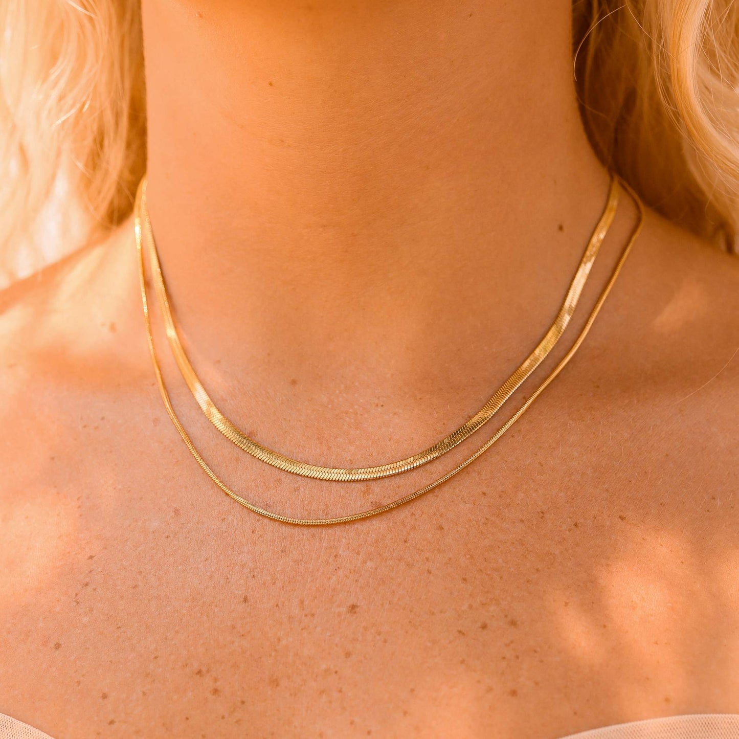 Herringbone and Snake Layered Chain Necklace