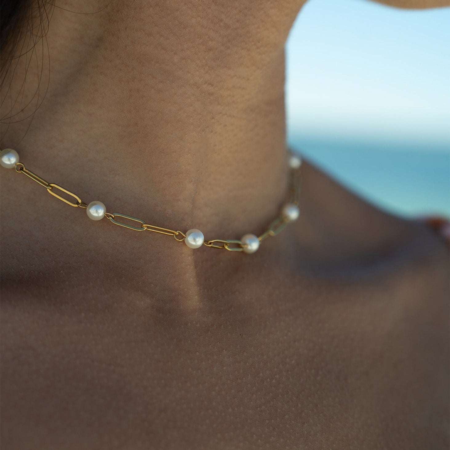 18k gold paperclip chain necklace with pearls – hypoallergenic and waterproof jewelry