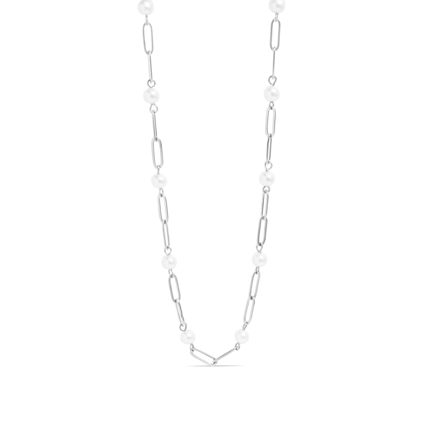 Silver paperclip chain pearl necklace – waterproof, tarnish-resistant, and hypoallergenic fashion jewelry